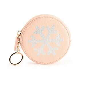 NWT LC Lauren Conrad Snowflake Coin Pouch Pale Pink Light Pink Silver Glitter